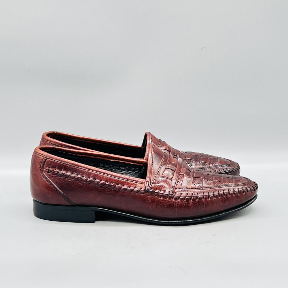Florsheim Shoes Mens 7.5 Brown Leather Woven Penny Loafers Slip On Dress Classic